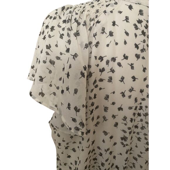 H&M Black and White Sheer Lined Dress Size 12 Button Down Front Tie - Picture 12 of 16